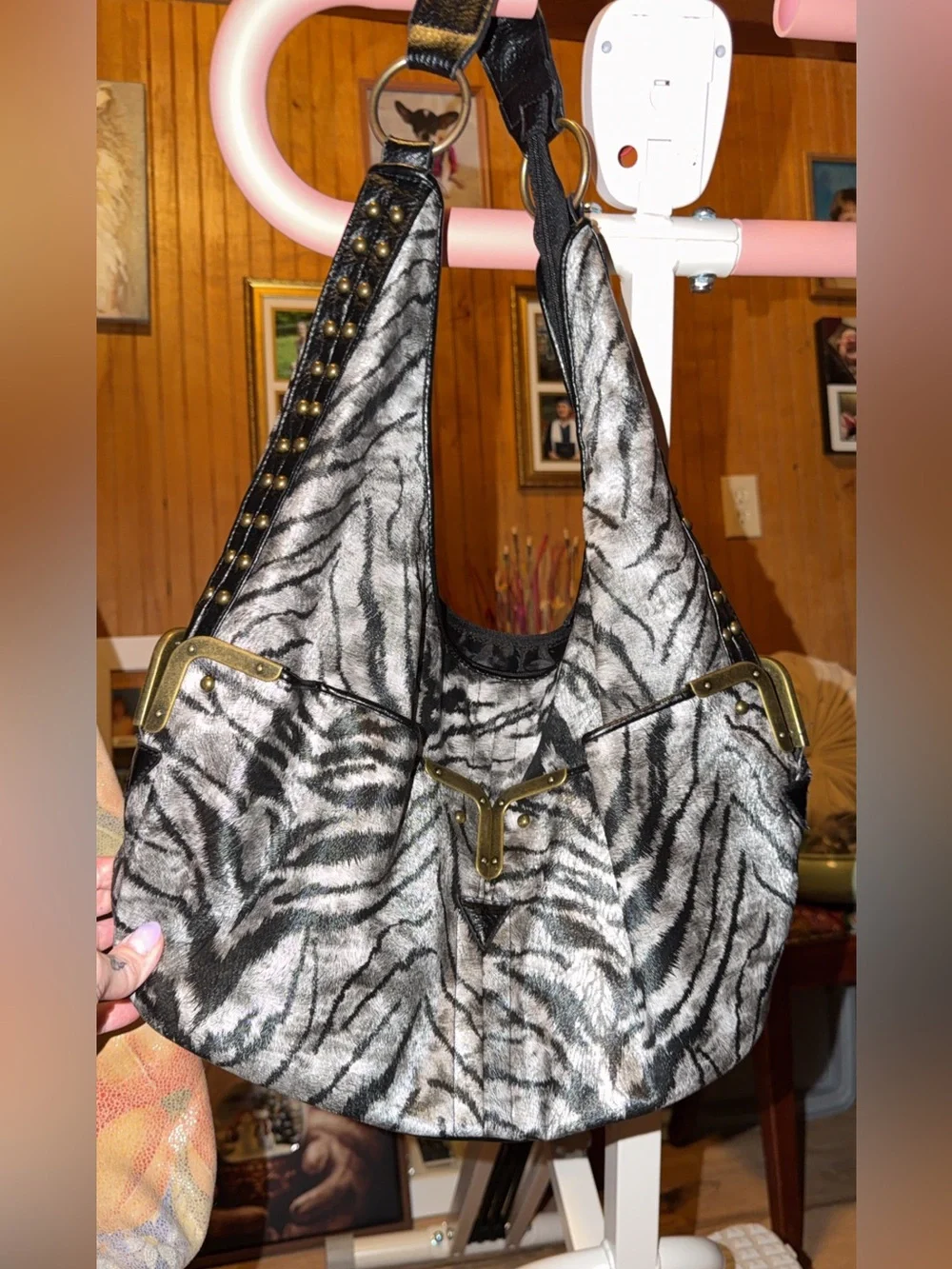 Bueno Silver and Black Zebra Print Hobo Bag